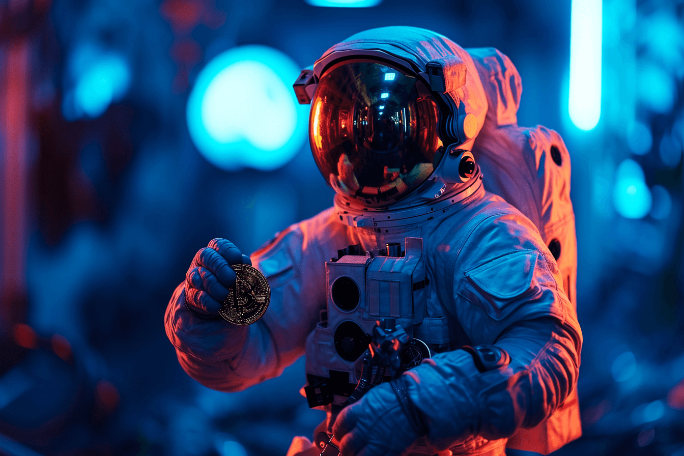 kurs bitcoina wzrósł, astronauta