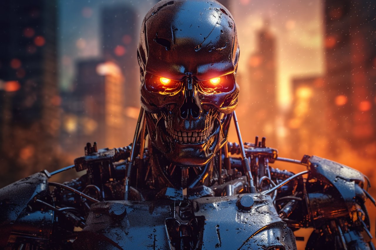 Terminator na tle zniszczonego miasta