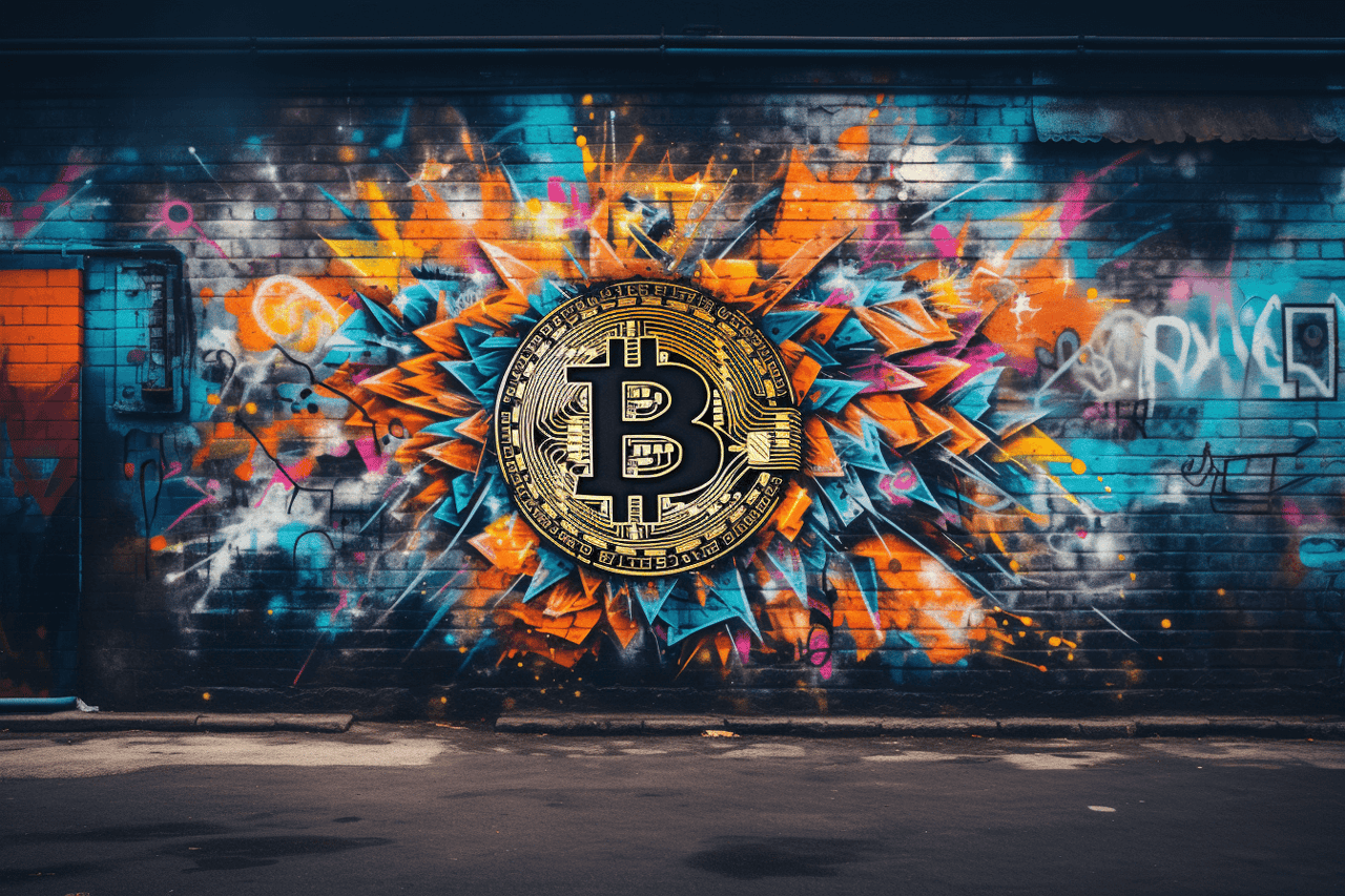 Bitcoinowe graffiti w Barcelonie.