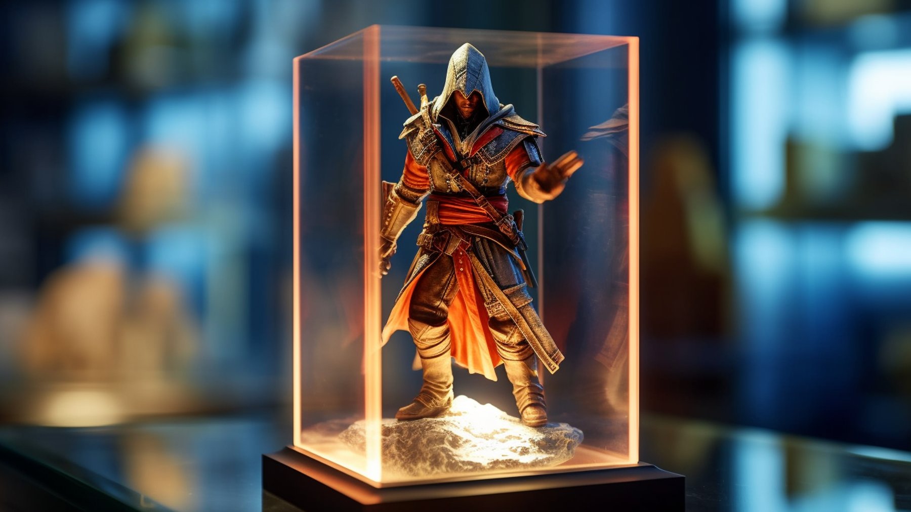 Figurka Ezio Auditore w przezroczystej kostce