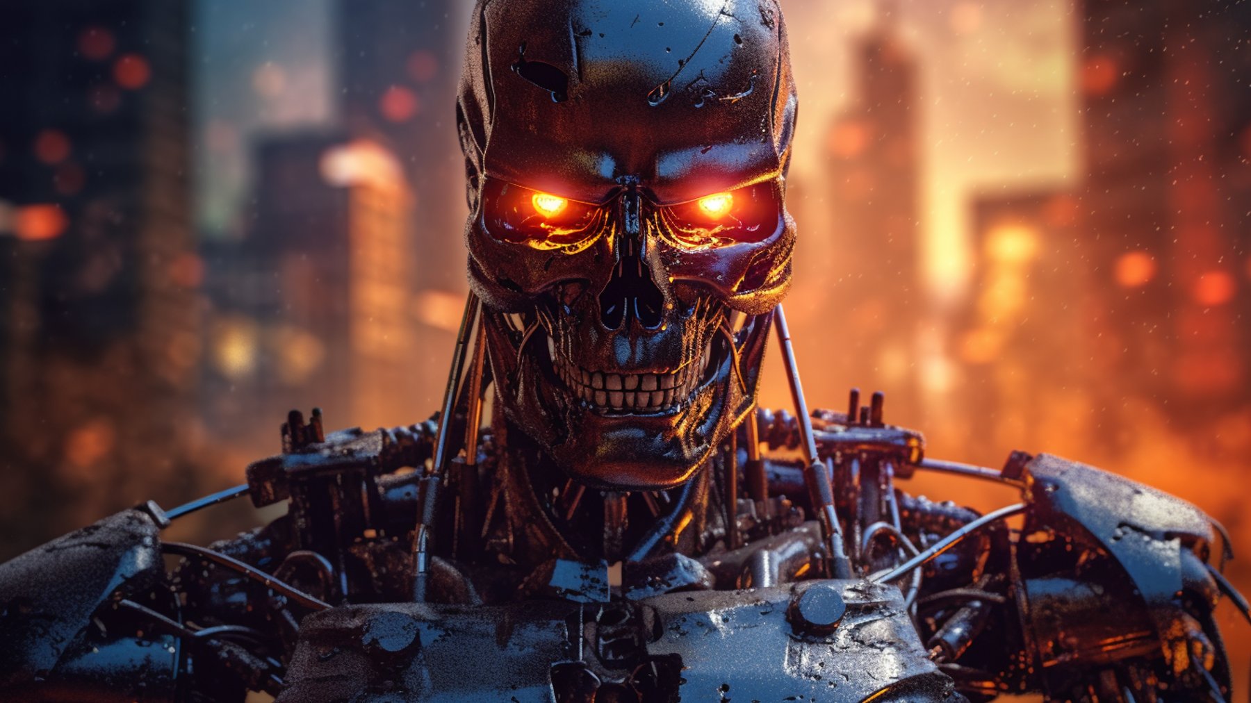 Terminator na tle zniszczonego miasta