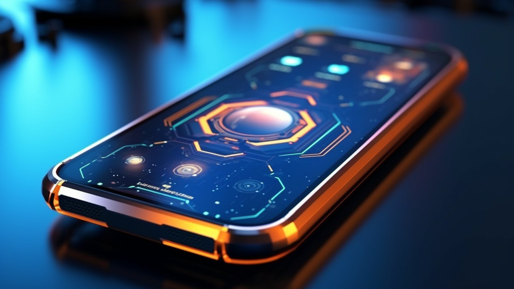 Futurystyczny smartfon z narzędziami AI.