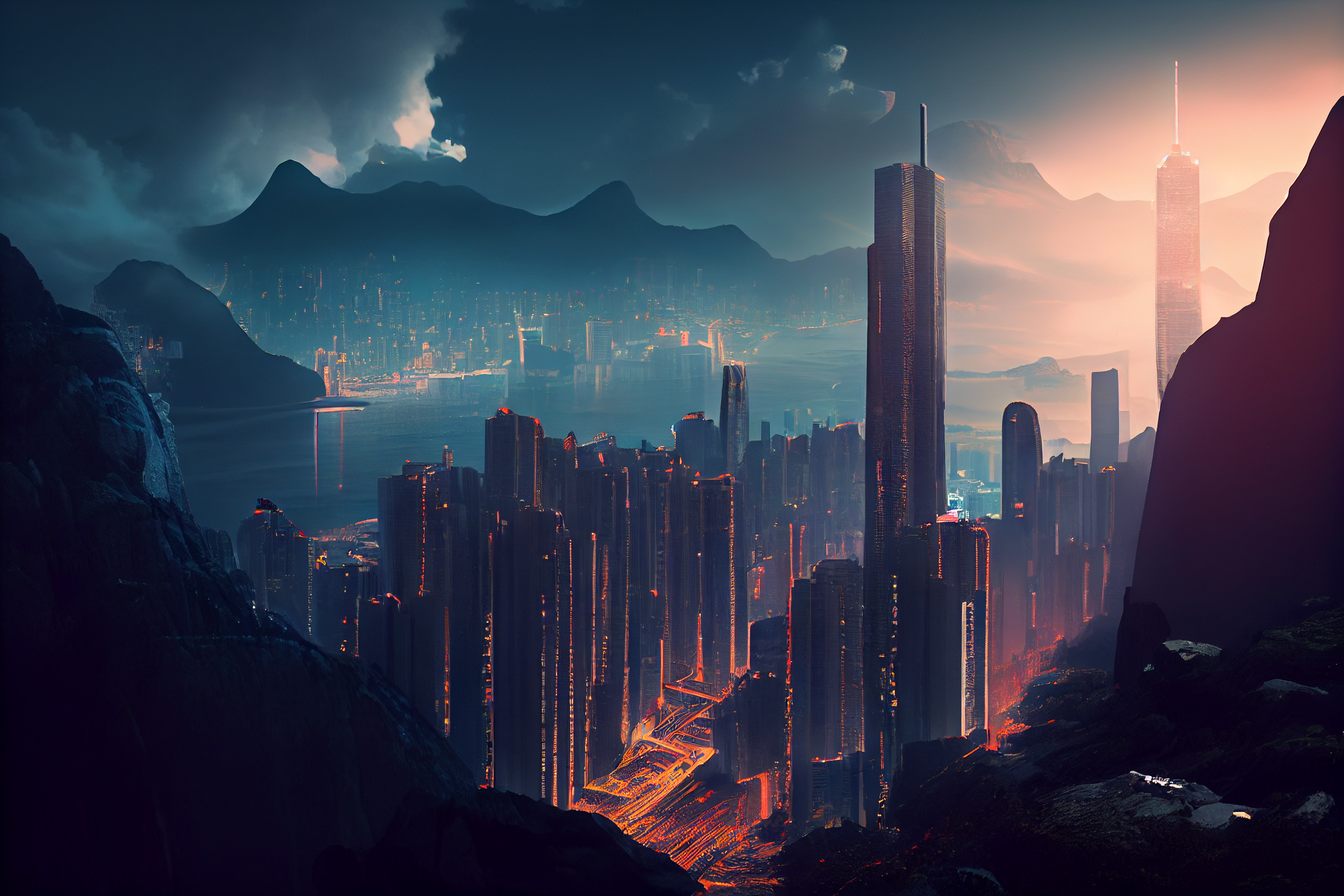 Panorama, widok na nowoczesny Hongkong