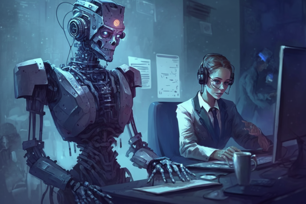 Robot pomagający kobiecie w pracy