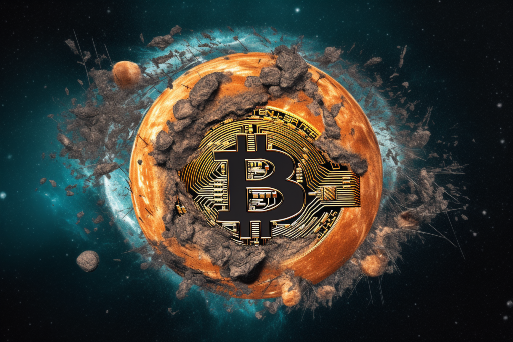 bitcoin na tle planety