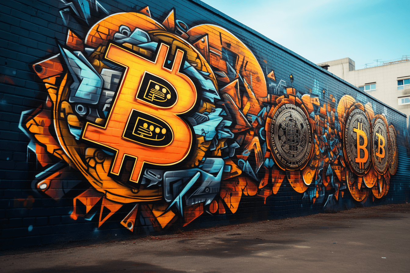 Bitcoinowe graffiti na jednej ze ścian. 