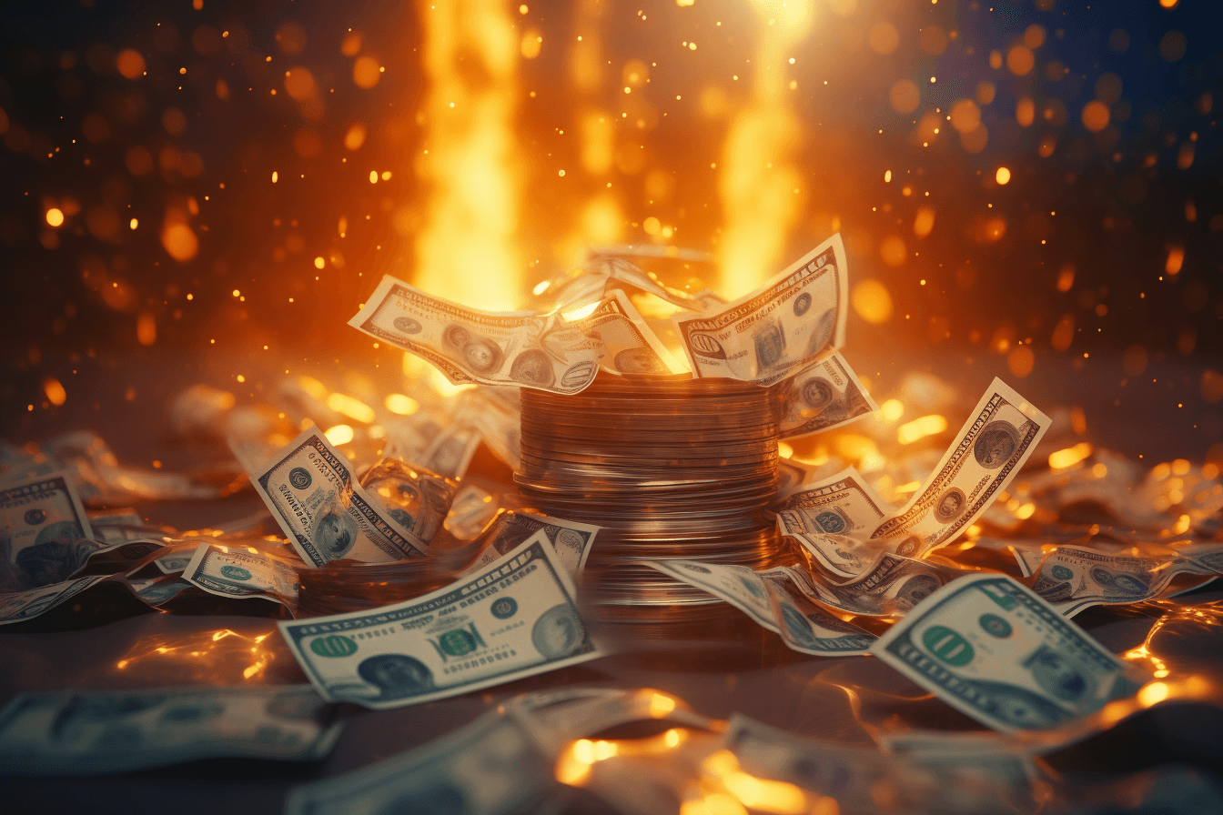 płonące dolary symbolizujące załamanie kursu dolara
