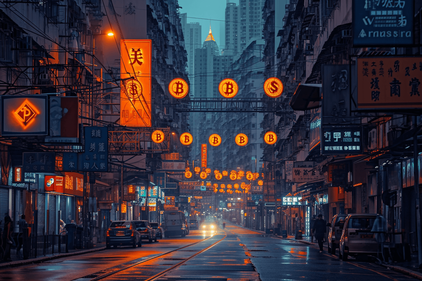 Hongkońska ulica wypełniona oczekiwaniem na BTC ETF. 